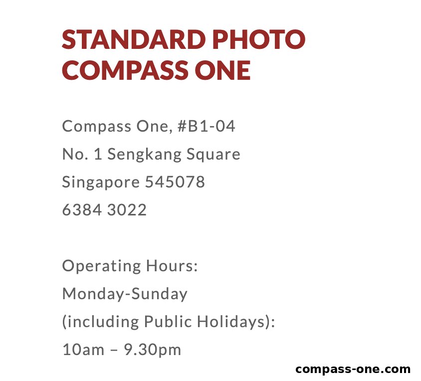 Contact and operating hours for Standard Photo at Compass One.