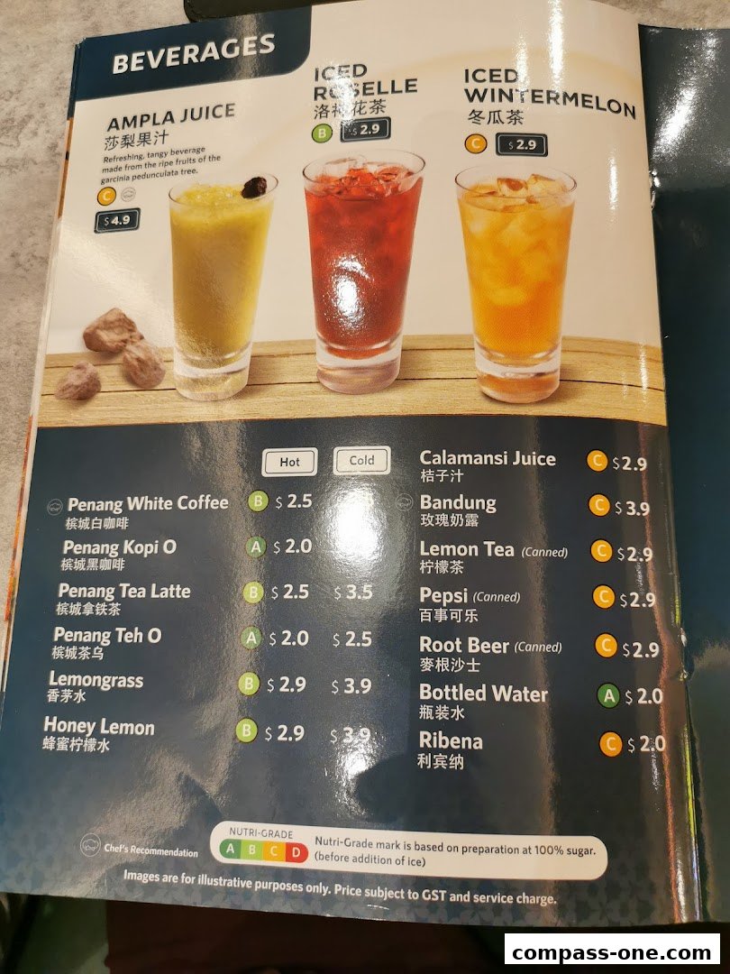 A menu page showcasing various beverages with prices and descriptions.