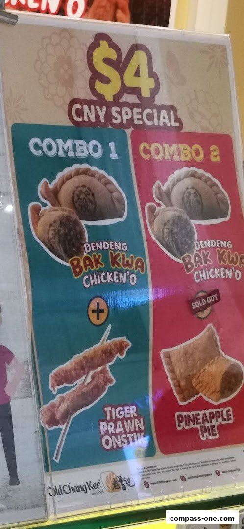 A menu board from Old Chang Kee featuring two CNY special combos with food items.