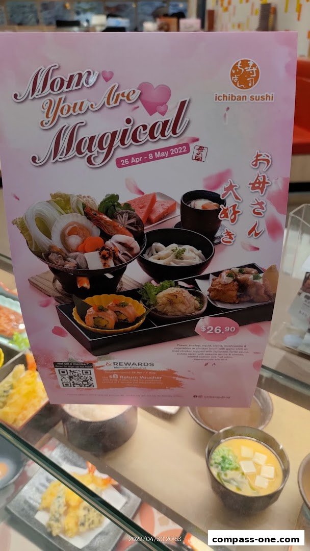 A promotional flyer for Ichiban Sushi's Mother's Day special, featuring a meal set.