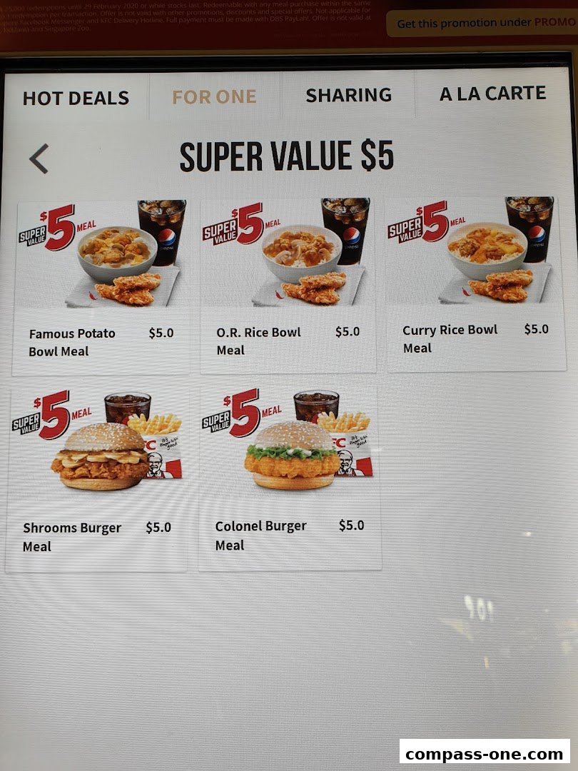 KFC menu displaying 'Super Value $5' meals with various meal options.