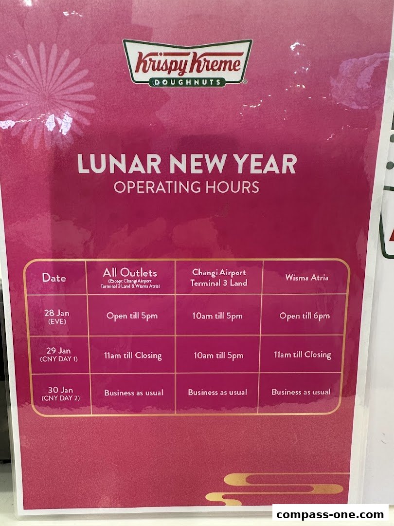 Krispy Kreme Lunar New Year operating hours for various outlets.