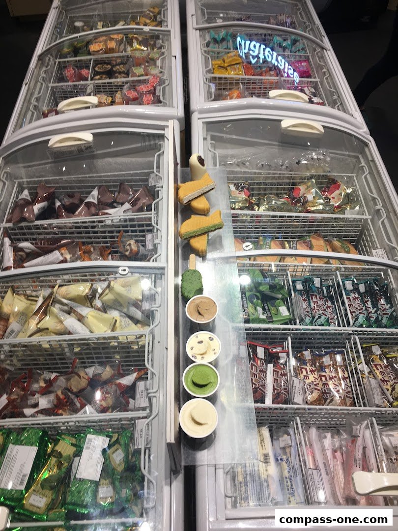 Freezers filled with various ice cream products and desserts at Châteraisé.