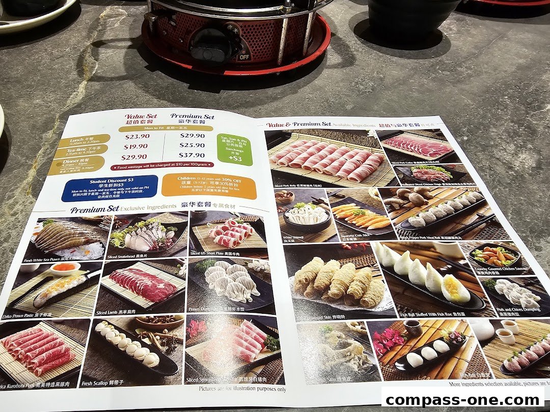 A menu from Paradise Hotpot featuring Value and Premium Sets with various ingredients.