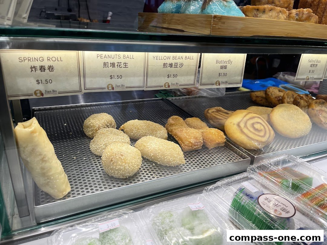A display of various Chinese pastries and snacks at Jian Bo Shui Kueh.