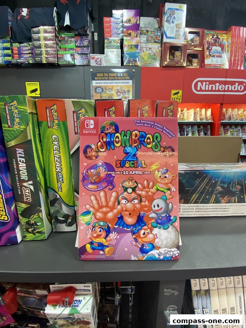 A display of video games, trading cards, and collectibles at Game Resort.