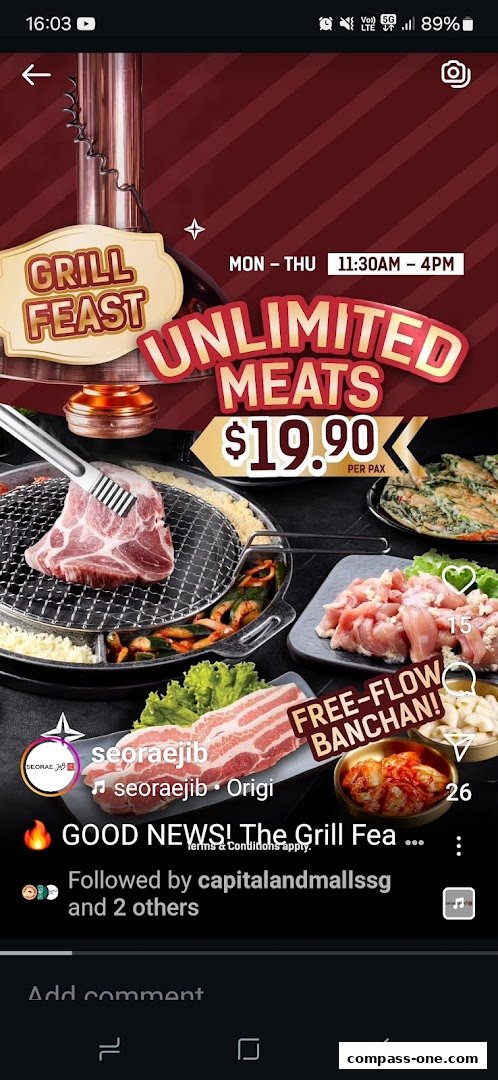 A promotional image for an unlimited meat grill feast with free-flow banchan.