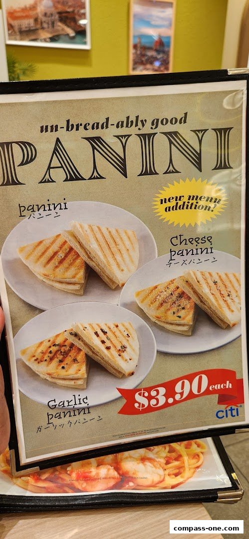 A menu featuring various panini sandwiches with prices and descriptions.
