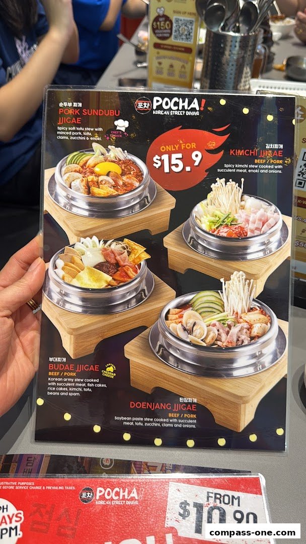 A menu from POCHA! Korean Street Dining showcasing four different Jjigae dishes.