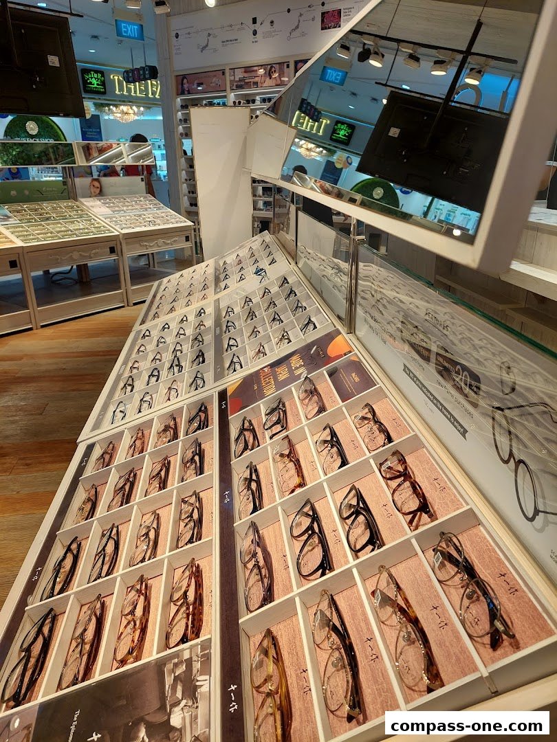 Interior view of an eyewear shop displaying a wide selection of eyeglasses.