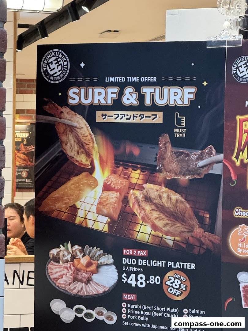 A promotional poster for Yakiniku Like's Surf & Turf Duo Delight Platter.