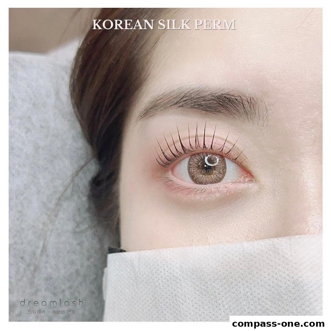 Close-up of a woman's eye showcasing a Korean Silk Perm lash treatment.