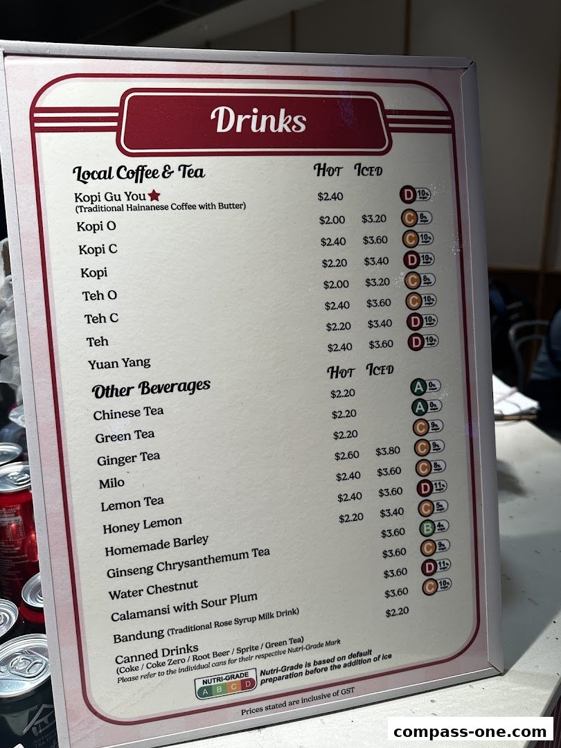 A menu board displaying a variety of drinks, including local coffee, tea, and other beverages with prices.