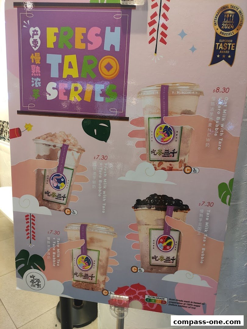 A menu board showcasing the 'Fresh Taro Series' drinks from CHICHA San Chen.