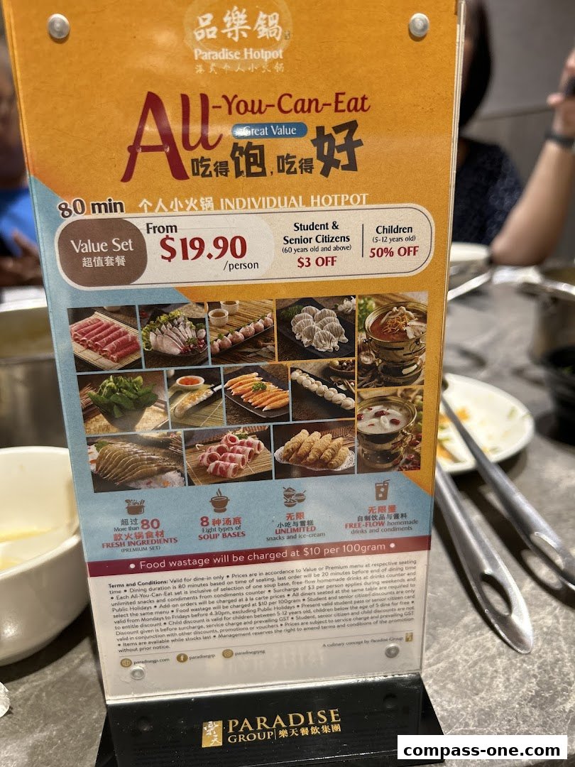 A menu for Paradise Hotpot's All-You-Can-Eat Individual Hotpot.