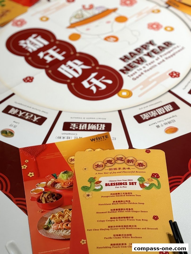 A Chinese New Year menu from White Restaurant featuring a Blessings Set for 6 people.