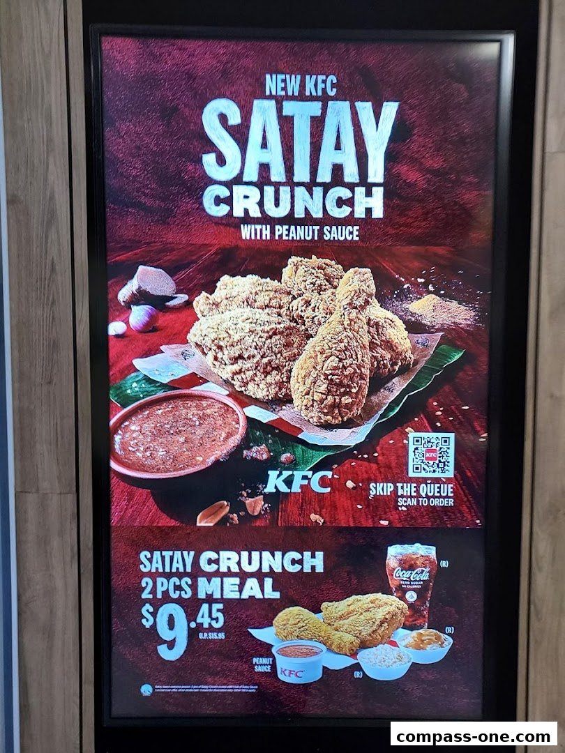 KFC advertisement for the new Satay Crunch 2 Pcs Meal with peanut sauce.