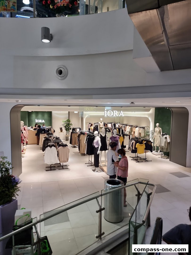 Interior view of the iORA fashion store showcasing clothing on racks and mannequins.