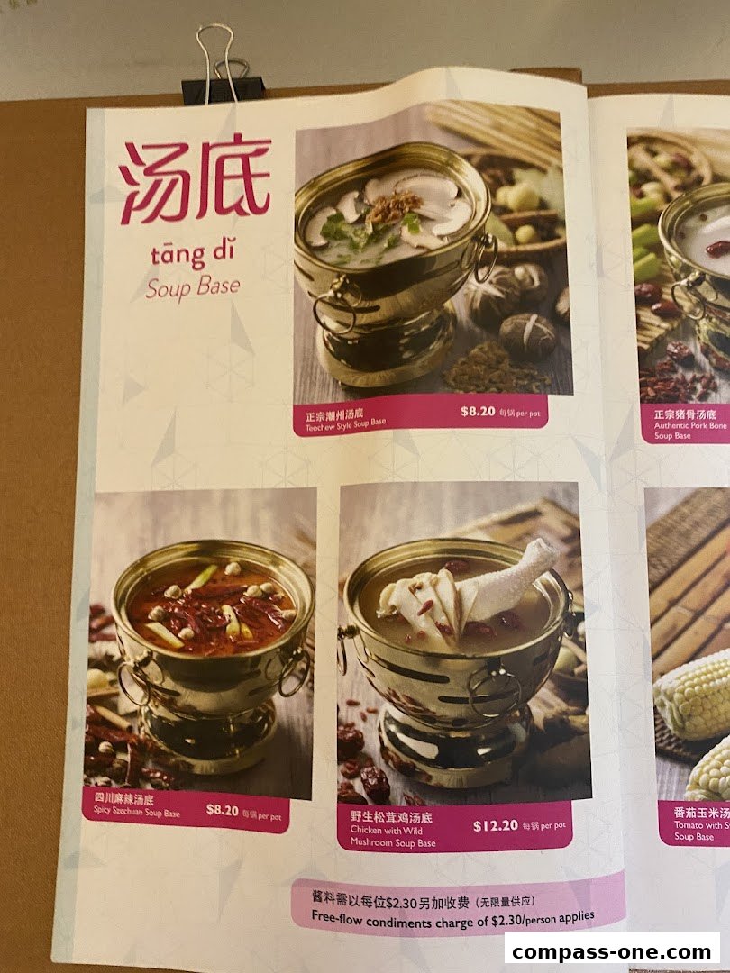 A menu page showcasing various hotpot soup bases with enticing images and prices.