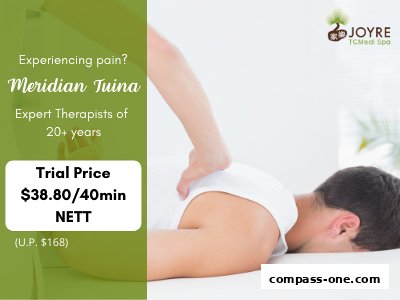 A promotional image for Joyre TCMedi Spa's Meridian Tuina treatment with a trial price.