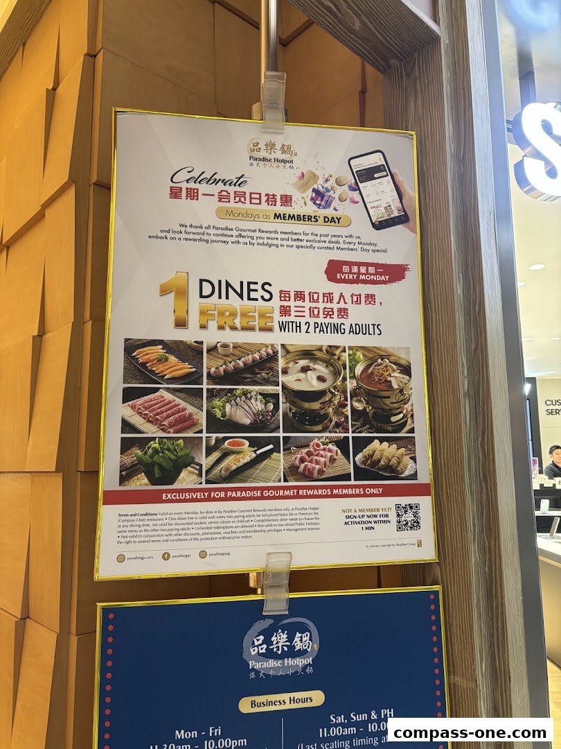 A promotional poster for Paradise Hotpot's Monday Members' Day special offer.