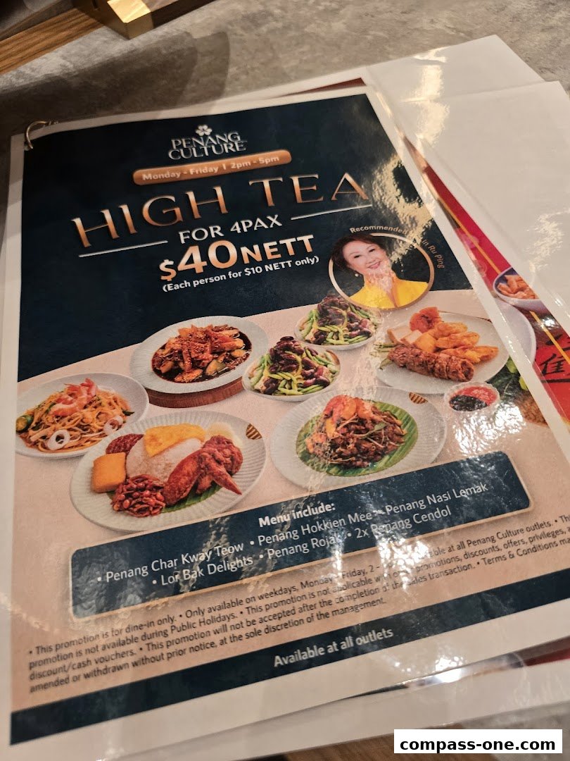 A menu from Penang Culture offering a High Tea set for 4 people at $40 nett.