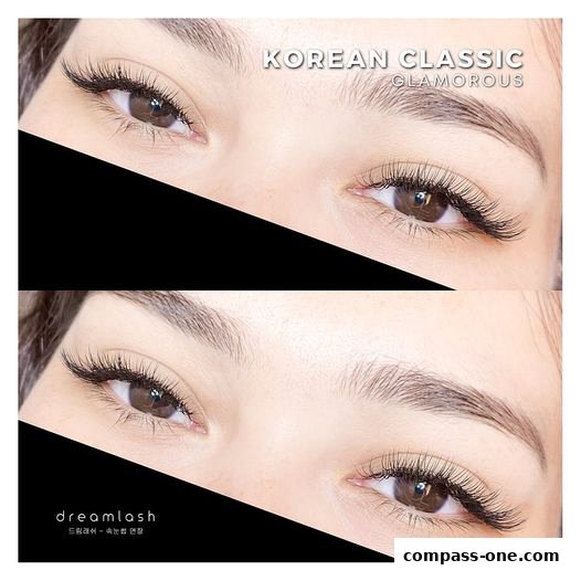 Close-up of a woman's eyes showcasing glamorous Korean classic eyelash extensions.