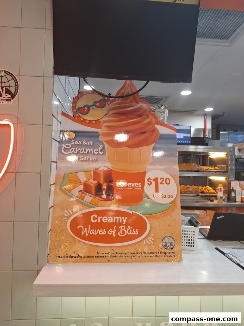 A promotional poster for Popeyes' new Sea Salt Caramel soft serve.