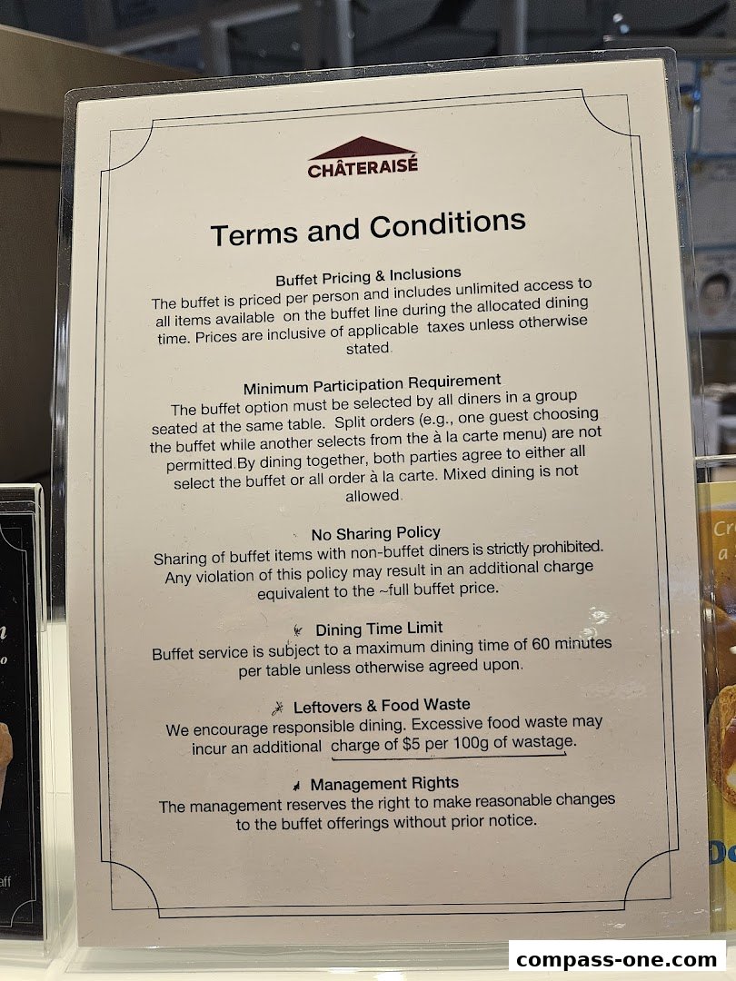 A sign detailing the terms and conditions for a buffet at Châteraisé.