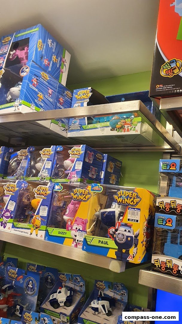 Shelves filled with Super Wings toy boxes, featuring various characters and vehicles.