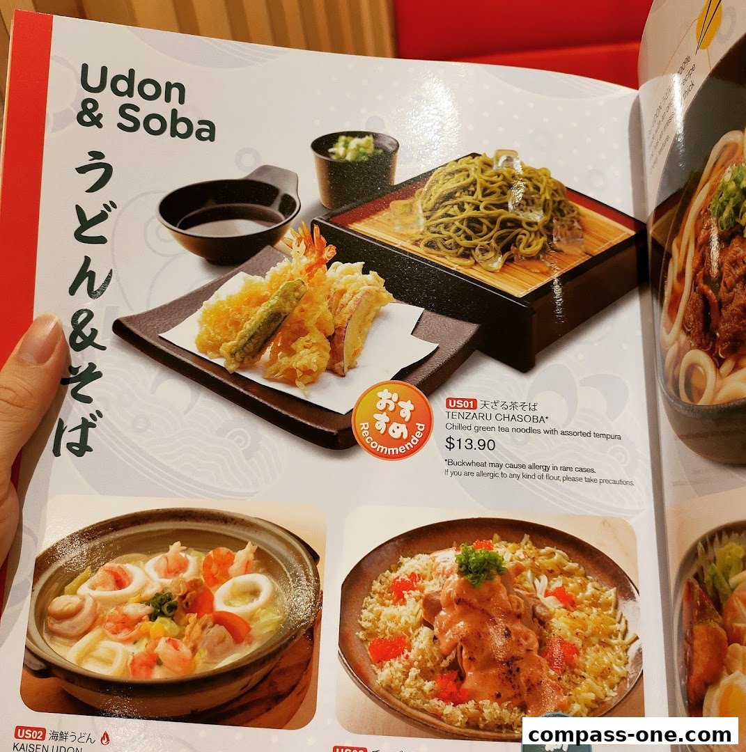 A menu page showcasing Udon & Soba dishes with appetizing food photography.