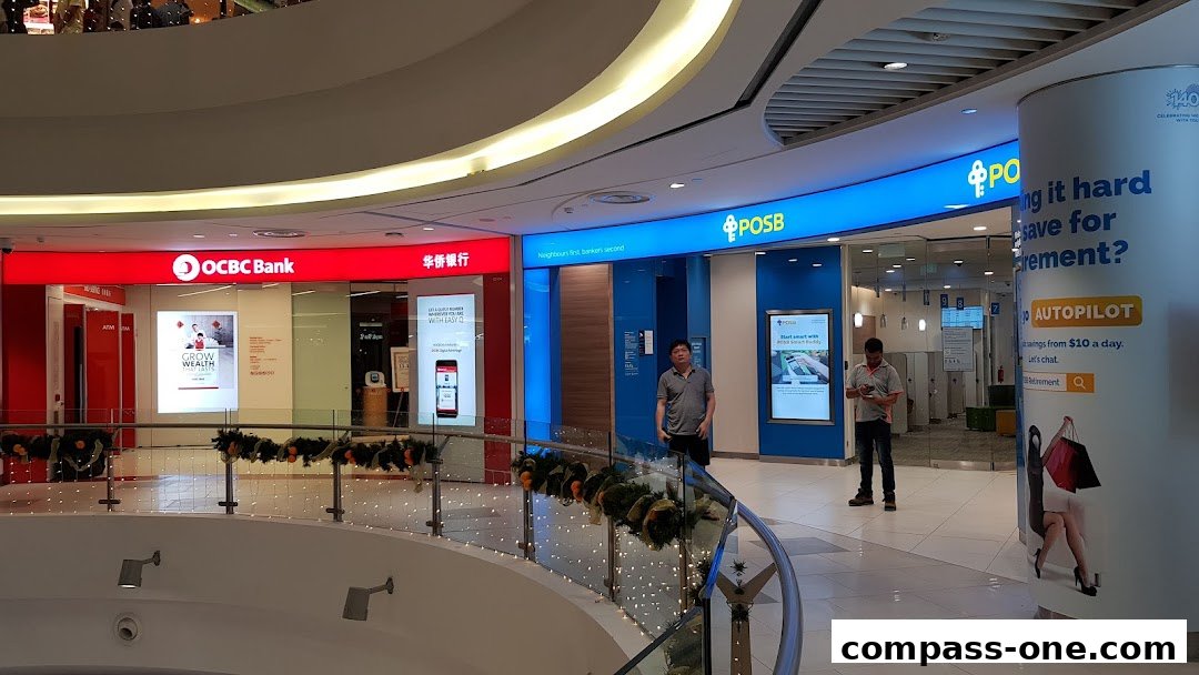 The POSB and OCBC Bank branches are visible in a shopping mall.