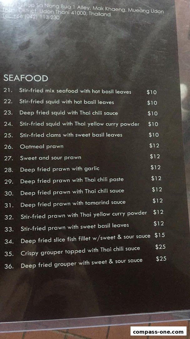 A menu featuring a variety of seafood dishes with prices.