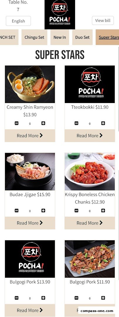 A screen displaying Korean street food dishes with images and prices.
