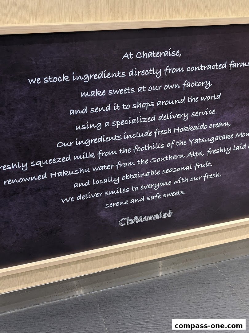 A sign detailing Chateraise's commitment to quality ingredients and fresh sweets.
