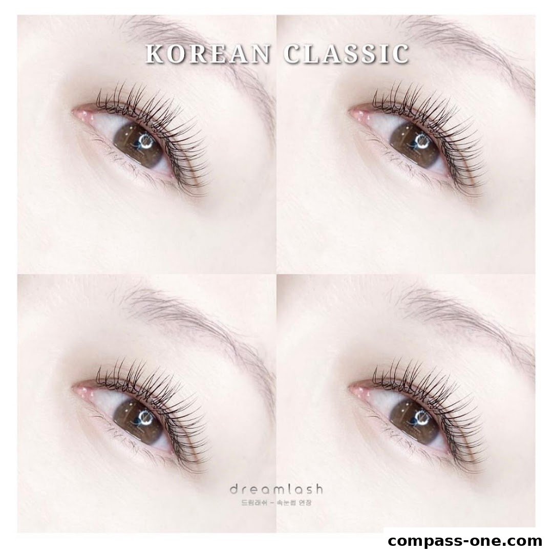 Close-up collage of four eyes showcasing beautiful, natural-looking eyelash extensions.