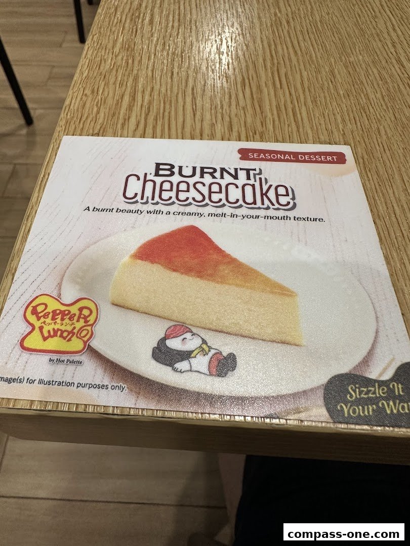 A flyer showcasing Pepper Lunch's seasonal burnt cheesecake with a creamy texture.
