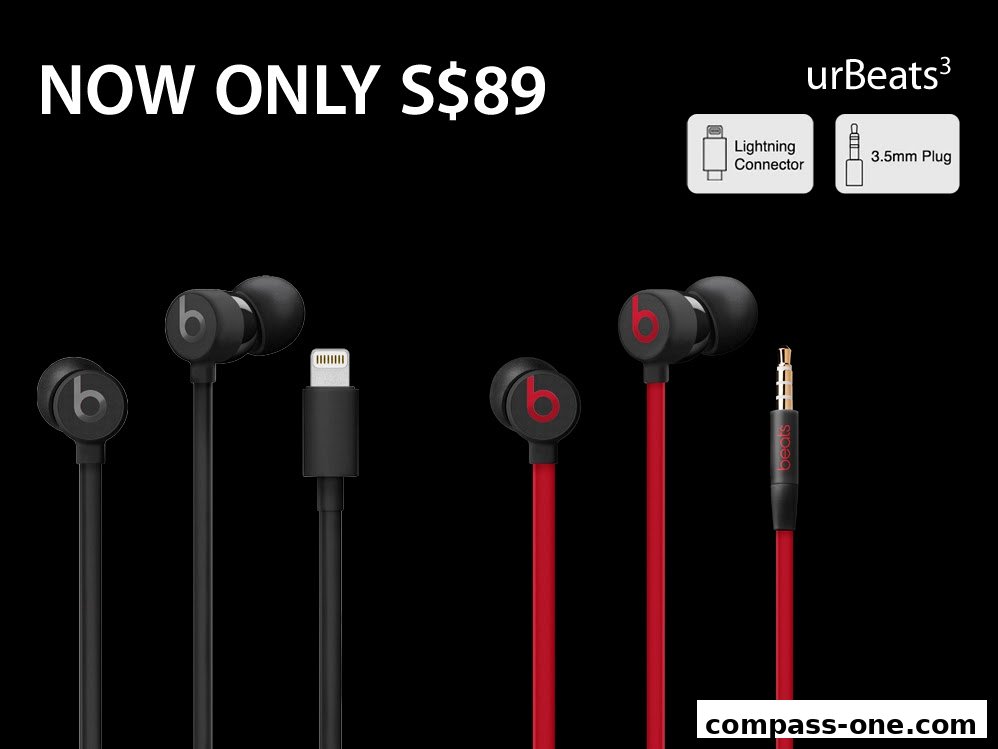 Beats urBeats3 earphones with Lightning and 3.5mm connectors on sale for S$89.