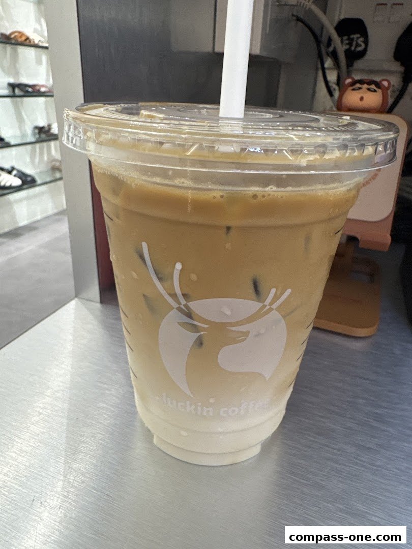 A refreshing iced coffee with the Luckin Coffee logo on the cup.