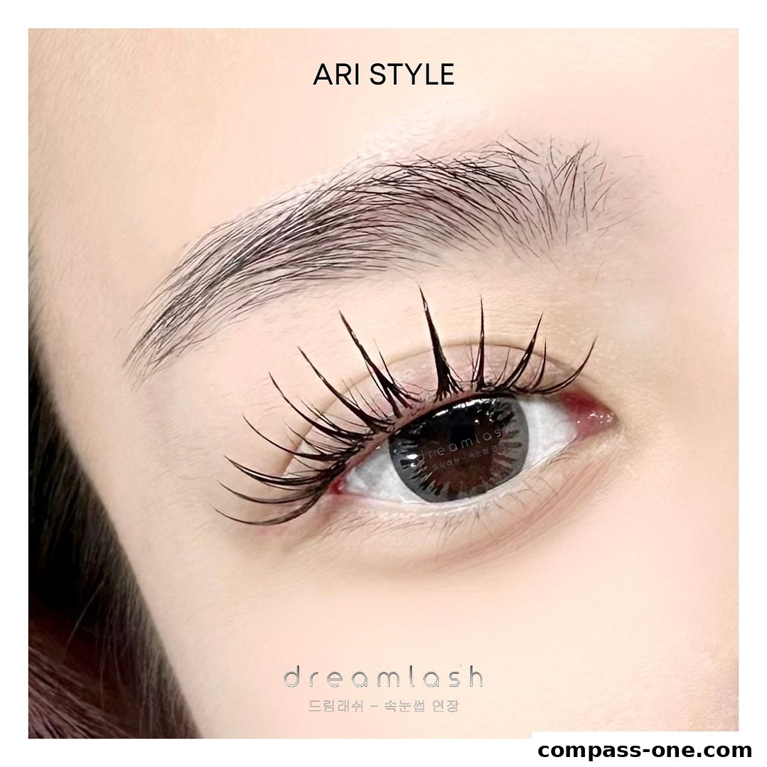 Close-up of a woman's eye with dramatic eyelash extensions and styled eyebrows.