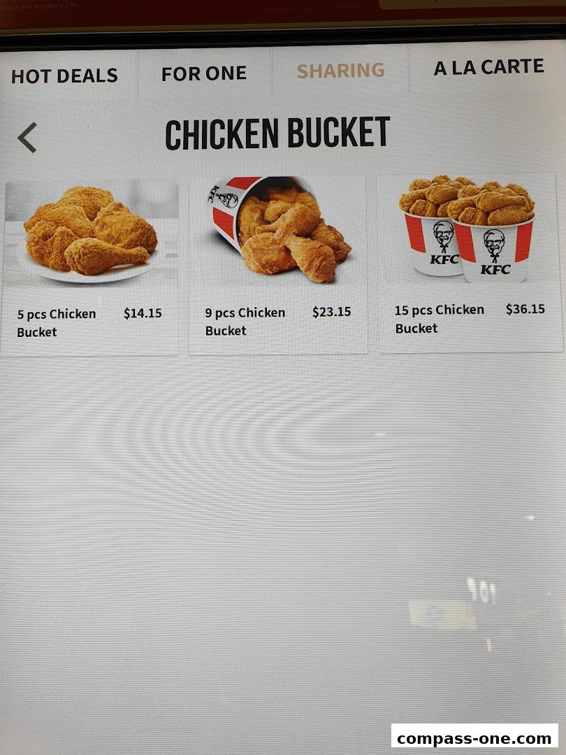 KFC menu displaying chicken bucket options with prices and images.