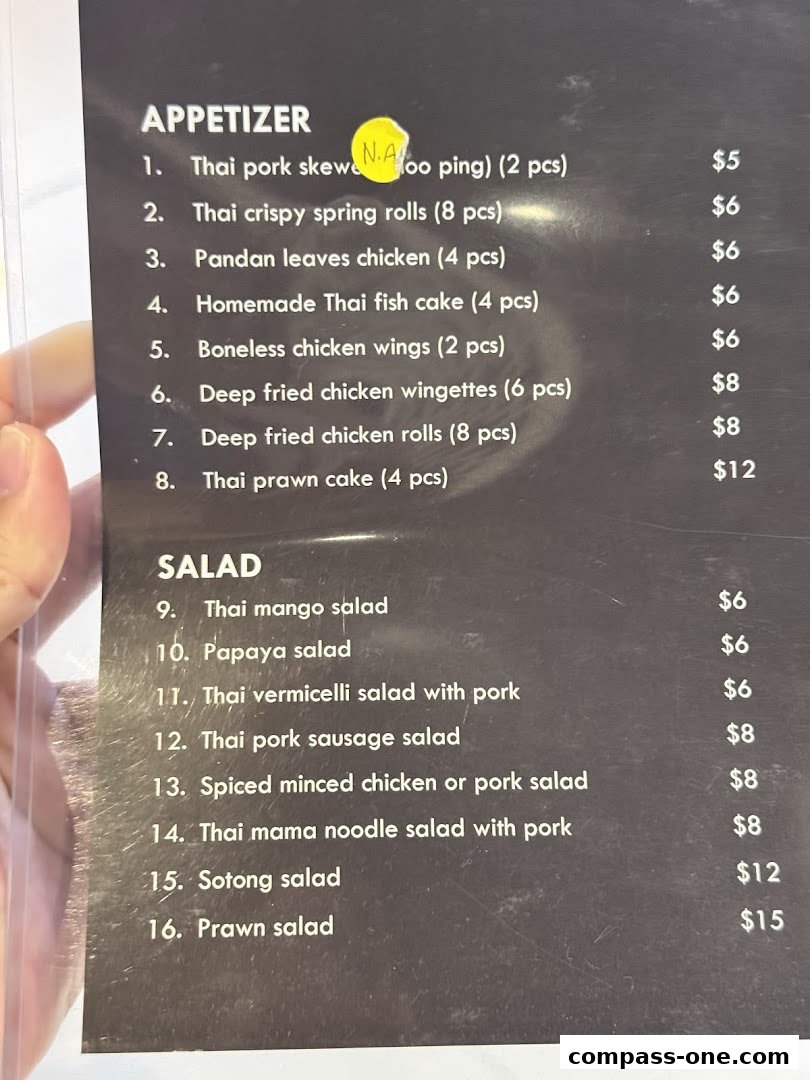 A menu from Nakhon Kitchen featuring appetizers and salads with prices.