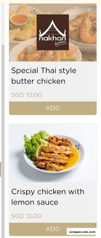 A display of two popular Thai dishes from Nakhon Kitchen: butter chicken and crispy chicken with lemon sauce.