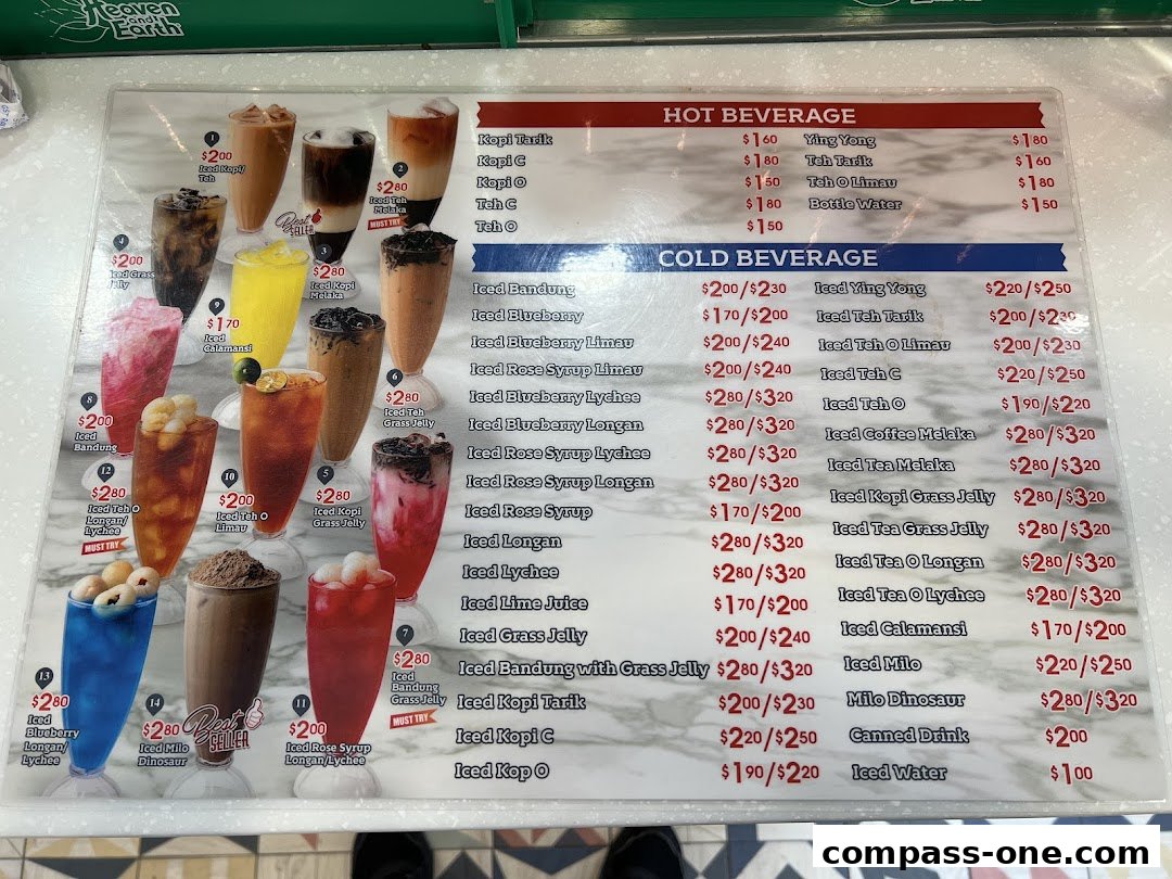 A menu displaying various hot and cold beverages with images and prices.