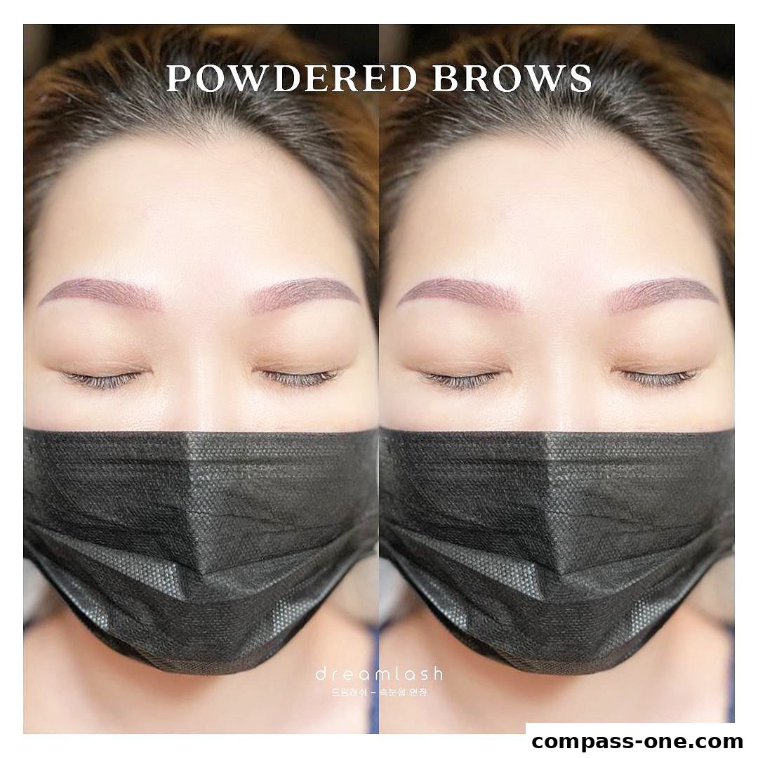 A split image showcasing before and after powdered brows treatment.