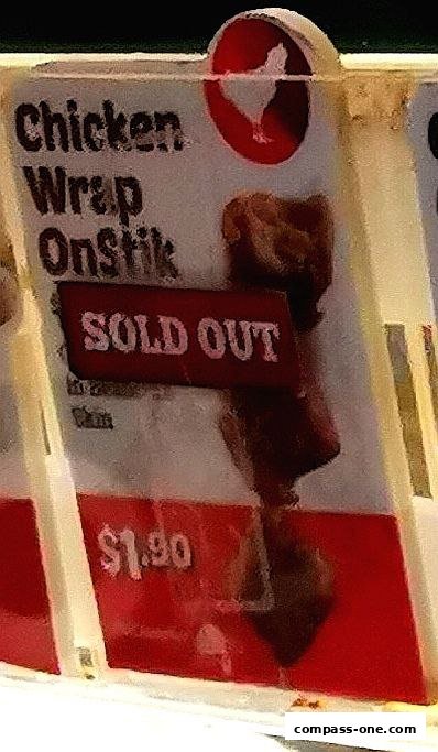 A sign for Old Chang Kee's Chicken Wrap OnStik, marked as sold out.