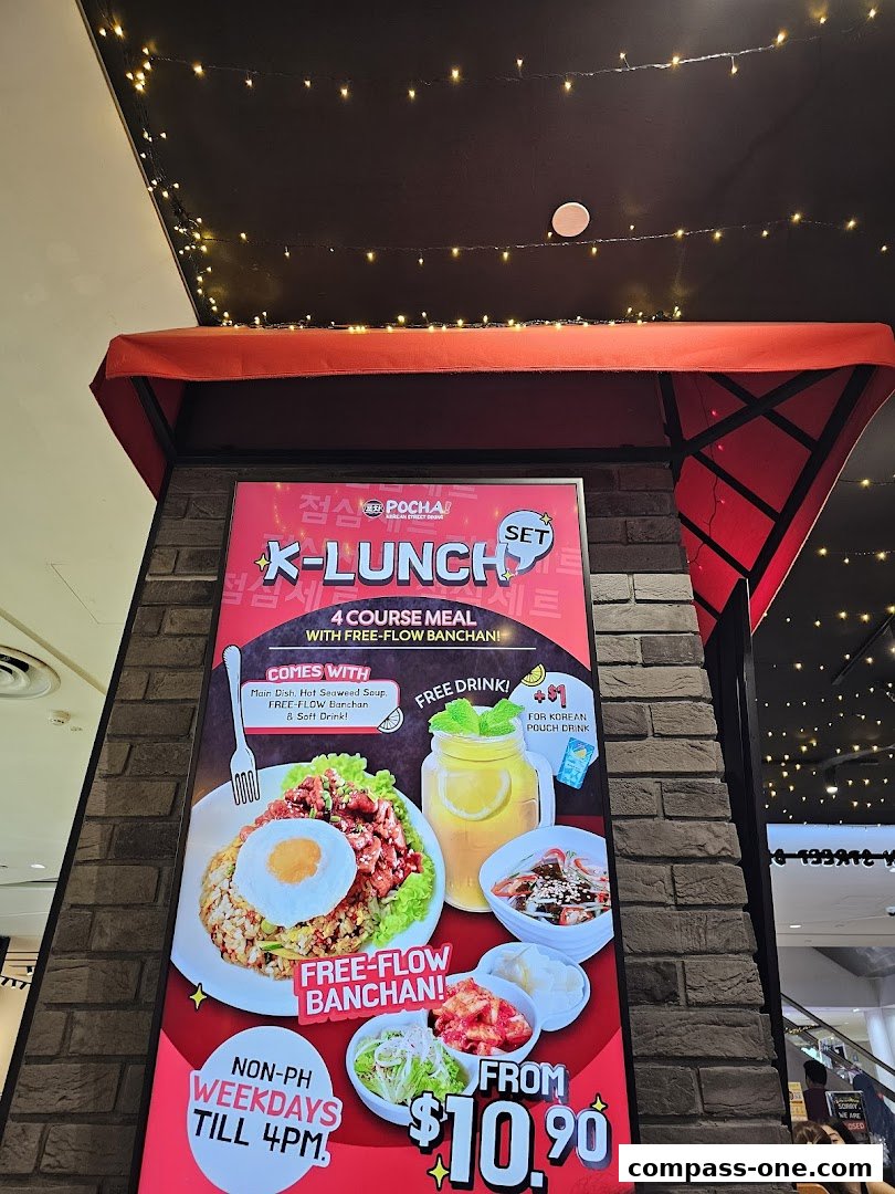 A promotional poster for POCHA! Korean Street Dining's K-Lunch set meal.