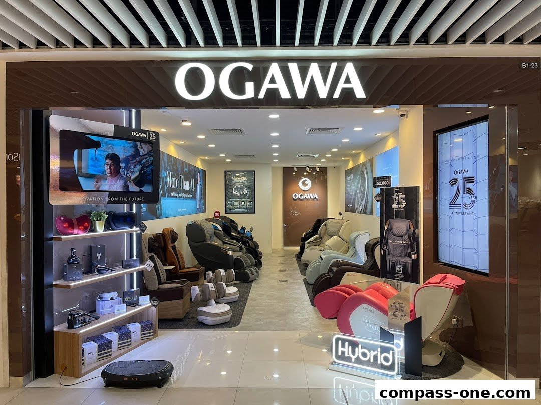 OGAWA shop interior showcasing various massage chairs and wellness products.