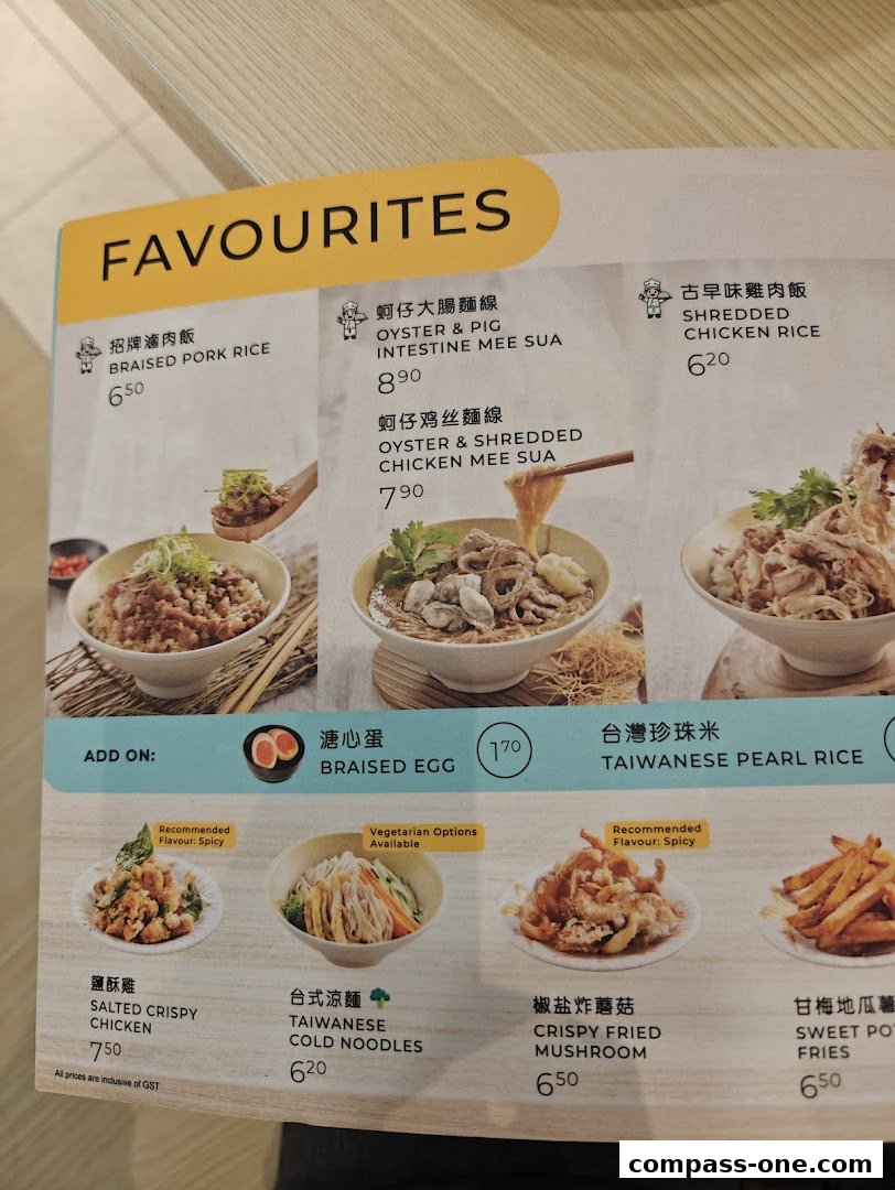 A menu from Eat 3 Bowls featuring popular dishes like braised pork rice and oyster mee sua.