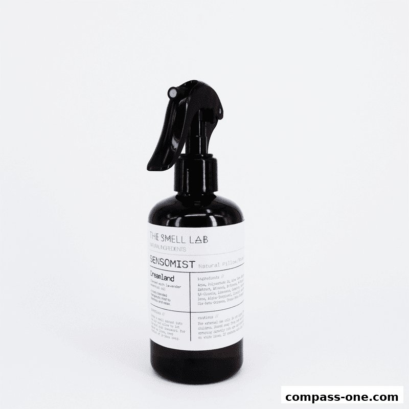 A bottle of "The Smell Lab" Sensomist Natural Pillow Spray in Dreamland scent.